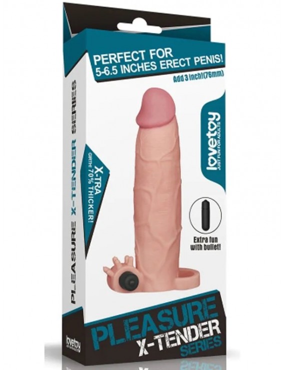 Et Dokusunda 7.5 cm Uzatmalı Titreşimli Penis Kılıfı 20 cm